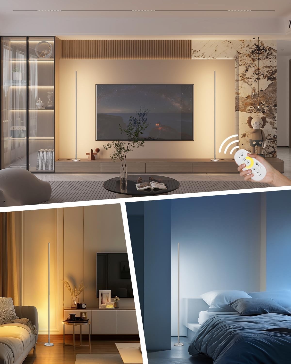 LED Floor Lamp Corner Dimmable 2700K-6500K Remote Standing Light Silver