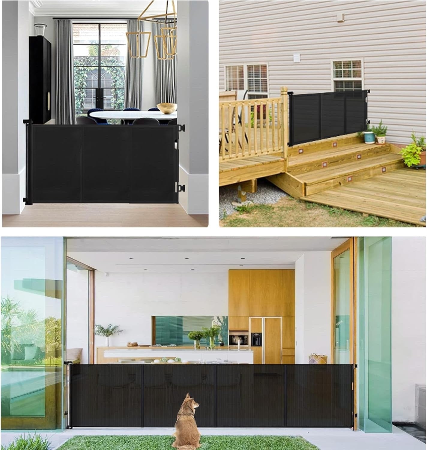 Baby Gate Retractable Pet Gate Extra Long 5M 500cm Black Indoor Outdoor Kids