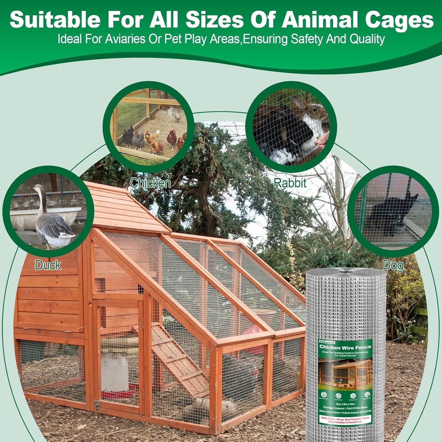 Chicken Wire Mesh Roll 10m 90cm 0.6mm Galvanized Welded Garden Fence Netting