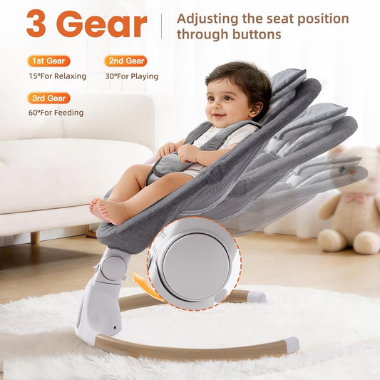 Baby Swing Chair Electric Bouncer Rocker Grey Bluetooth 5 Speeds Remote 0-6M