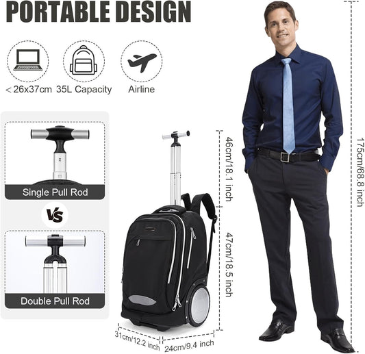 Rolling Backpack Carry On Laptop Bag Large Wheels Telescopic Handle Travel