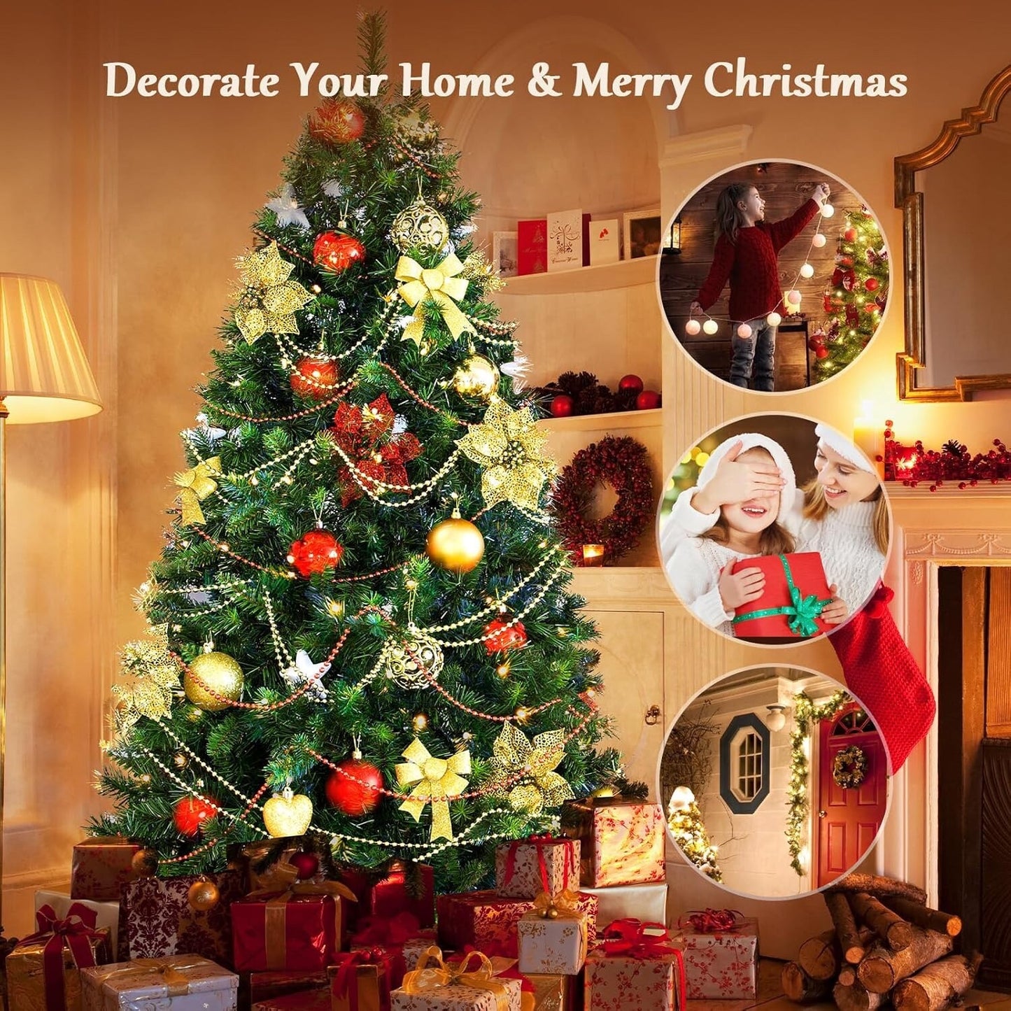 SALCAR Pre Lit Christmas Tree 7ft, 210cm Spruce Pine Xmas Tree with LED Lighting