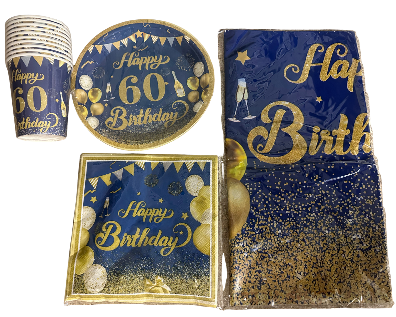31 Pcs Happy 60th Birthday Paper Tableware Set Napkins Cups Plates Table Dresser
