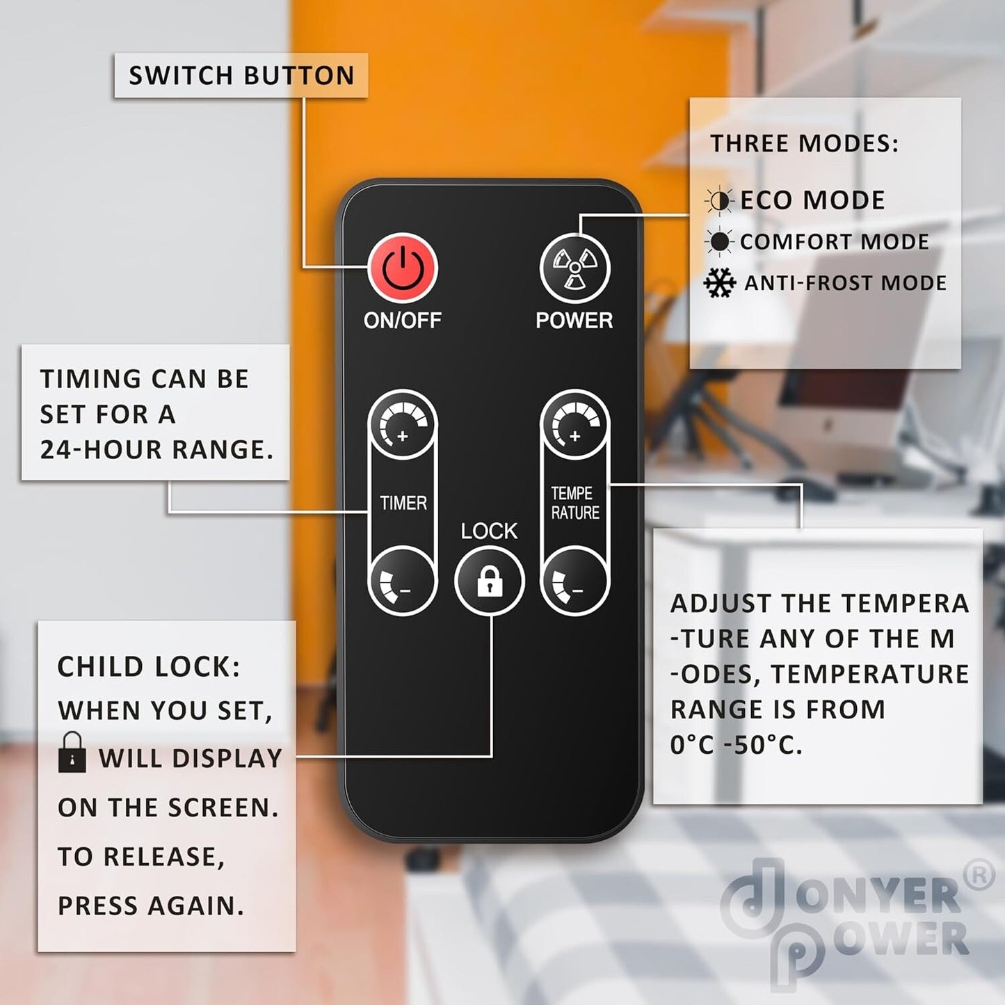 DONYER POWER 2000W Convector Heater Ultra-thin Wifi and Remote
