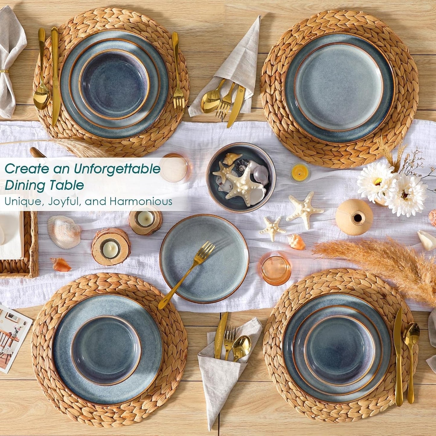 Dinner Plates Bowls Set 18 Piece Stoneware Service For 6 Lavender Blue Crockery