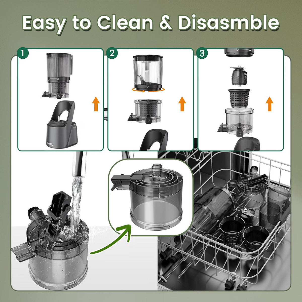 Cold Press Juicer Machine 2.6L Hopper 150mm Feed Chute 3-in-1 Brushless Motor