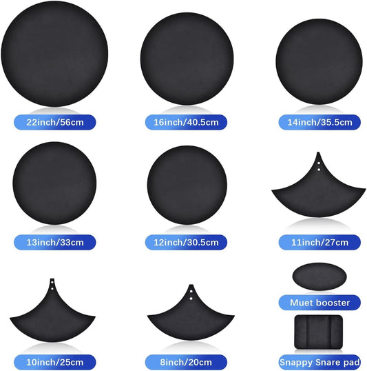 10Pc Drum Silencer Pads Foam Dampeners Set Cymbal Clips Noise Reduction