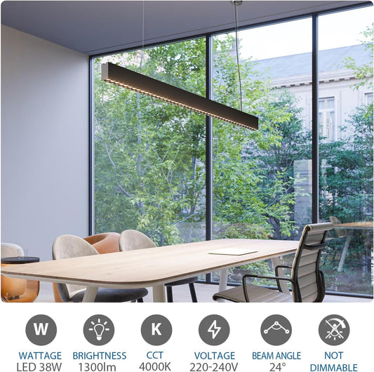 LED Pendant Light 120cm 38W Linear Kitchen Island Bar Black 4000K Adjustable