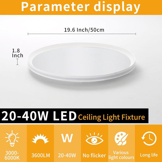 LED Ceiling Light 50cm Full Spectrum Dimmable Round Remote Flush Mount Lamp Room