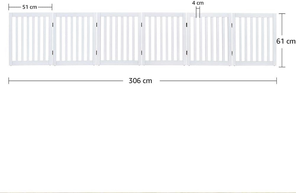 Freestanding Dog Gate Extra Wide 306x61cm White Foldable Pet Fence Playpen Home
