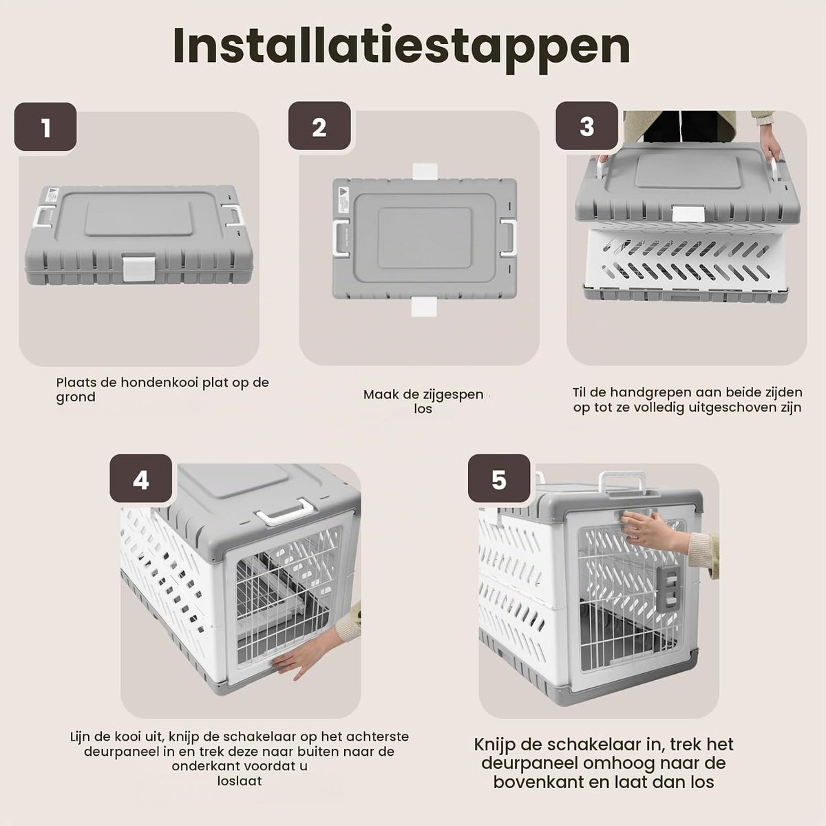 Dog Crate Foldable Transport Box 71x46x53cm Portable 2 Wheels Grey Medium Cage