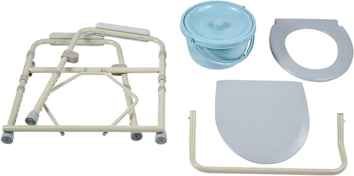Foldable Bedside Commode Chair Portable Toilet with Pan 136kg Support