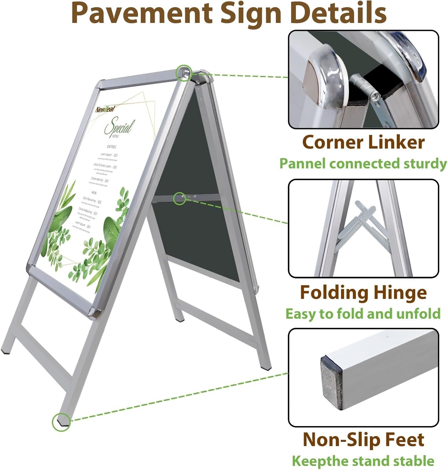 A1 Pavement Sign Board Double Sided Aluminium Snap Frame Poster Display Stand