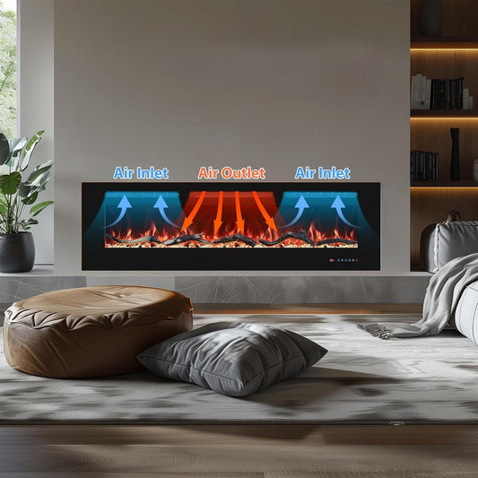 Electric Fireplace Heater 36in Wall Mounted Recessed LED Timer Remote Insert