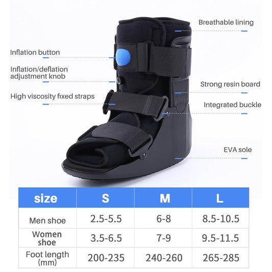 Walking Boot Ankle Brace Orthopaedic Air Walker Fracture Support Black 8.5-10.5