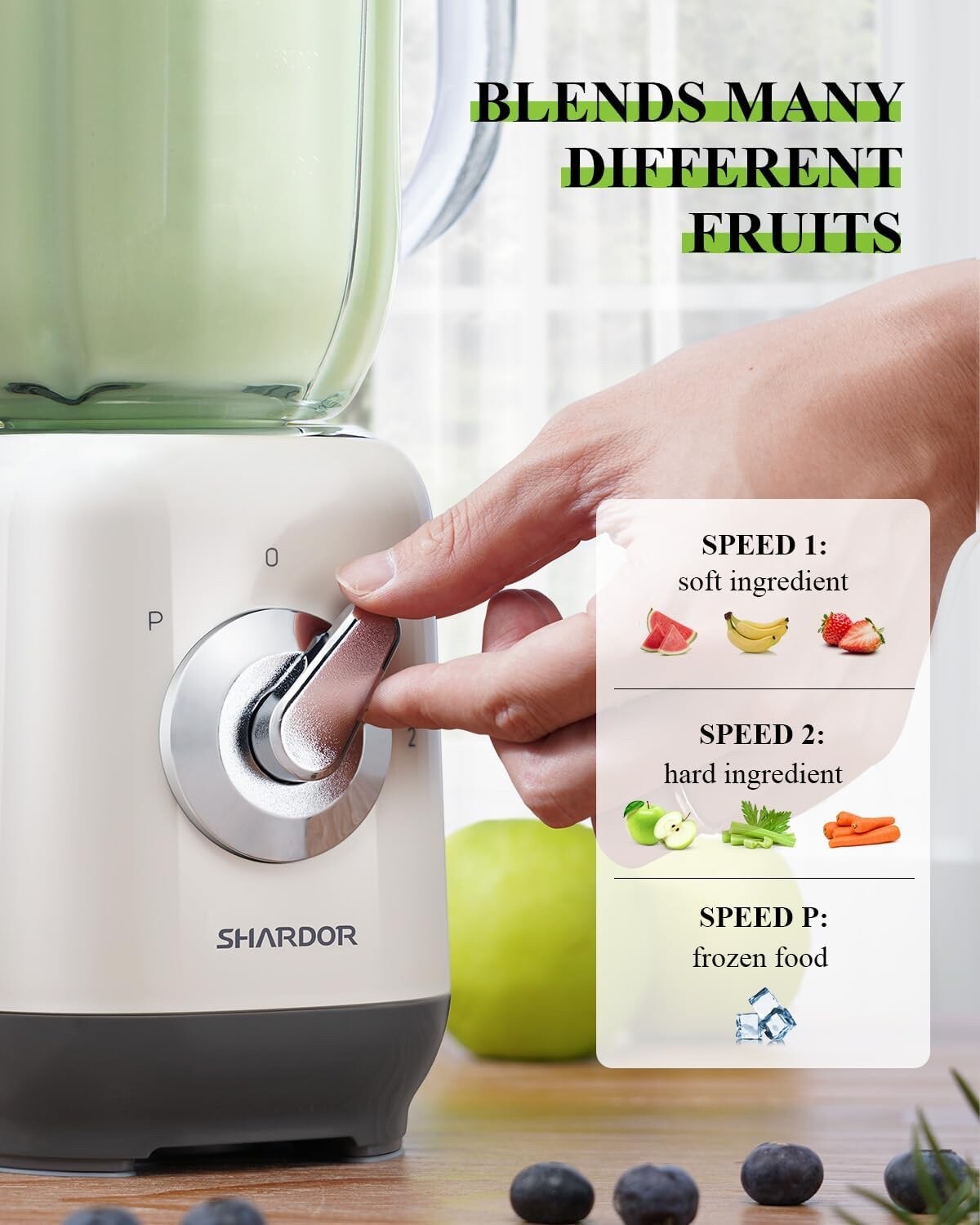 SHARDOR Blender Smoothie Maker with 6 Sharp Stainless Steel Blades & Glass Jug