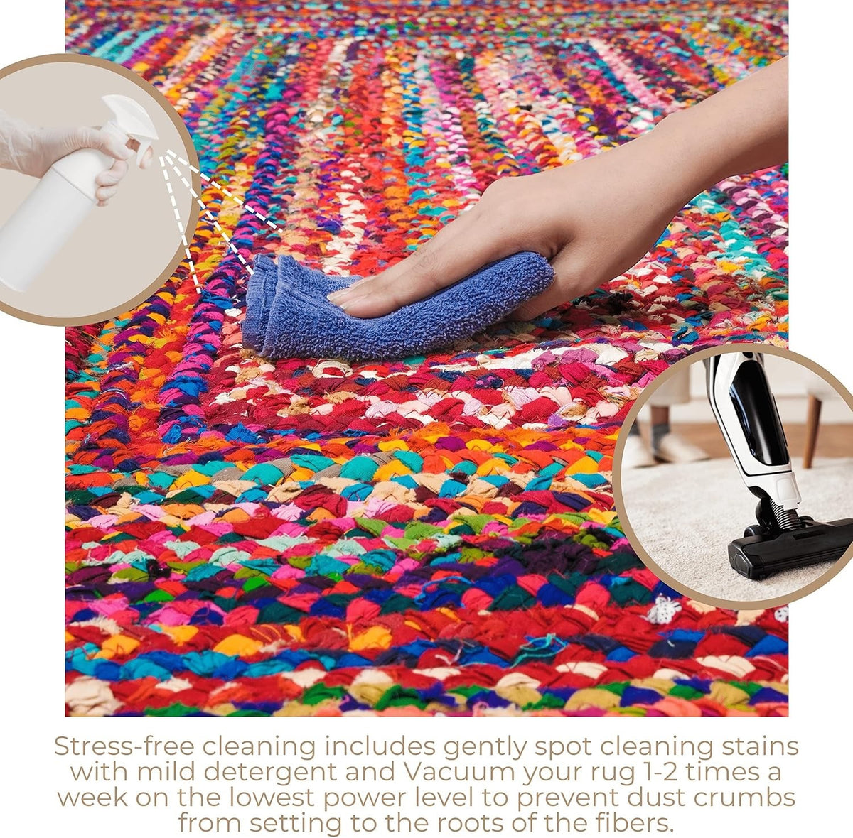 Braided Cotton Rug 4x6ft Reversible Boho Handmade Multicolour Chindi Area Mat