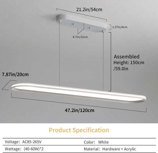 Oval Pendant Light 120cm Dimmable LED Ceiling Lamp Adjustable 3 Color Modes