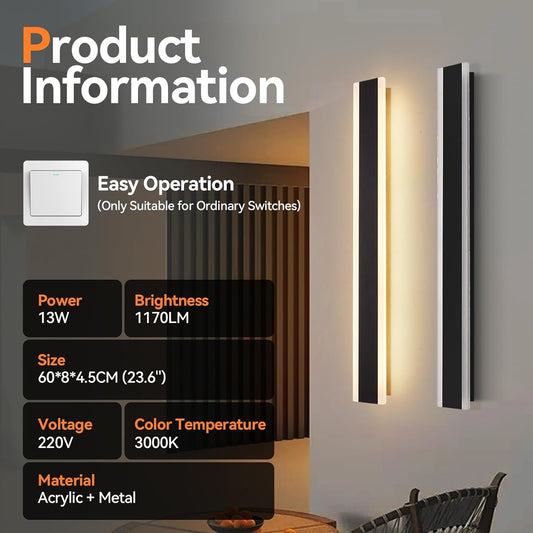 Outdoor Wall Light 60 cm LED IP67 Waterproof Mains Powered Black 3000K