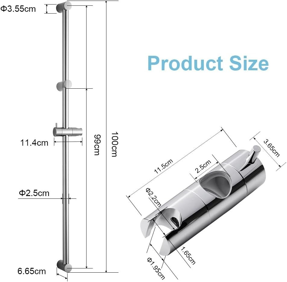 Shower Riser Rail 100cm Adjustable 60-98cm Wall Mount Holder Chrome Bathroom