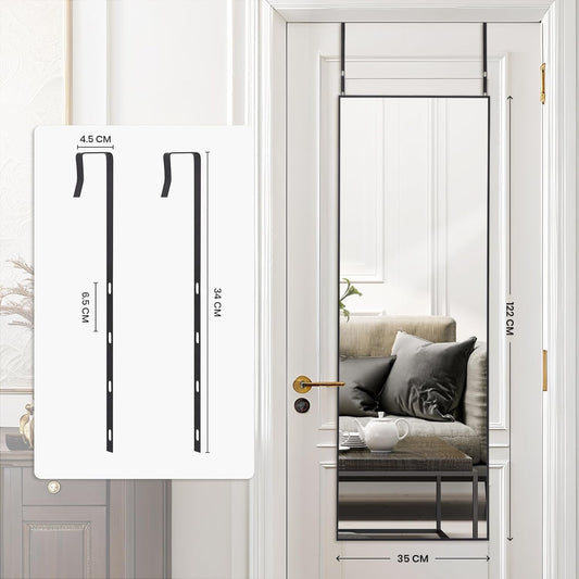 Over Door Full Length Mirror 122x35cm Black Aluminium Frame Bedroom Hanging