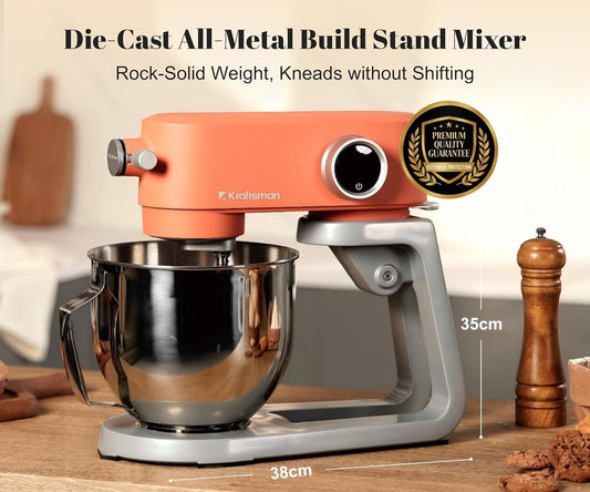 Food Mixer Stand Mixer 5L Full Metal 8 Speed Timer Stainless Steel Orange Bowl