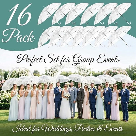 Wedding Umbrellas Clear Dome Transparent 16 Pack 95cm White Handle Bridal Party