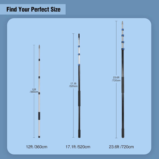 24FT Aluminium Telescopic Extension Pole Window Paint Gutter Cleaning Tool