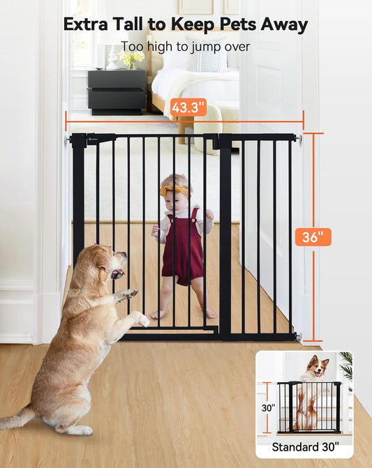 Baby Gate Safety 36in Extra Tall Auto Close Pet Dog Stair Doorway Black Metal