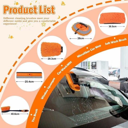 Car Wash Brush Cleaning Kit 3.6m Telescopic Pole Bristle Mop Window Squeegee