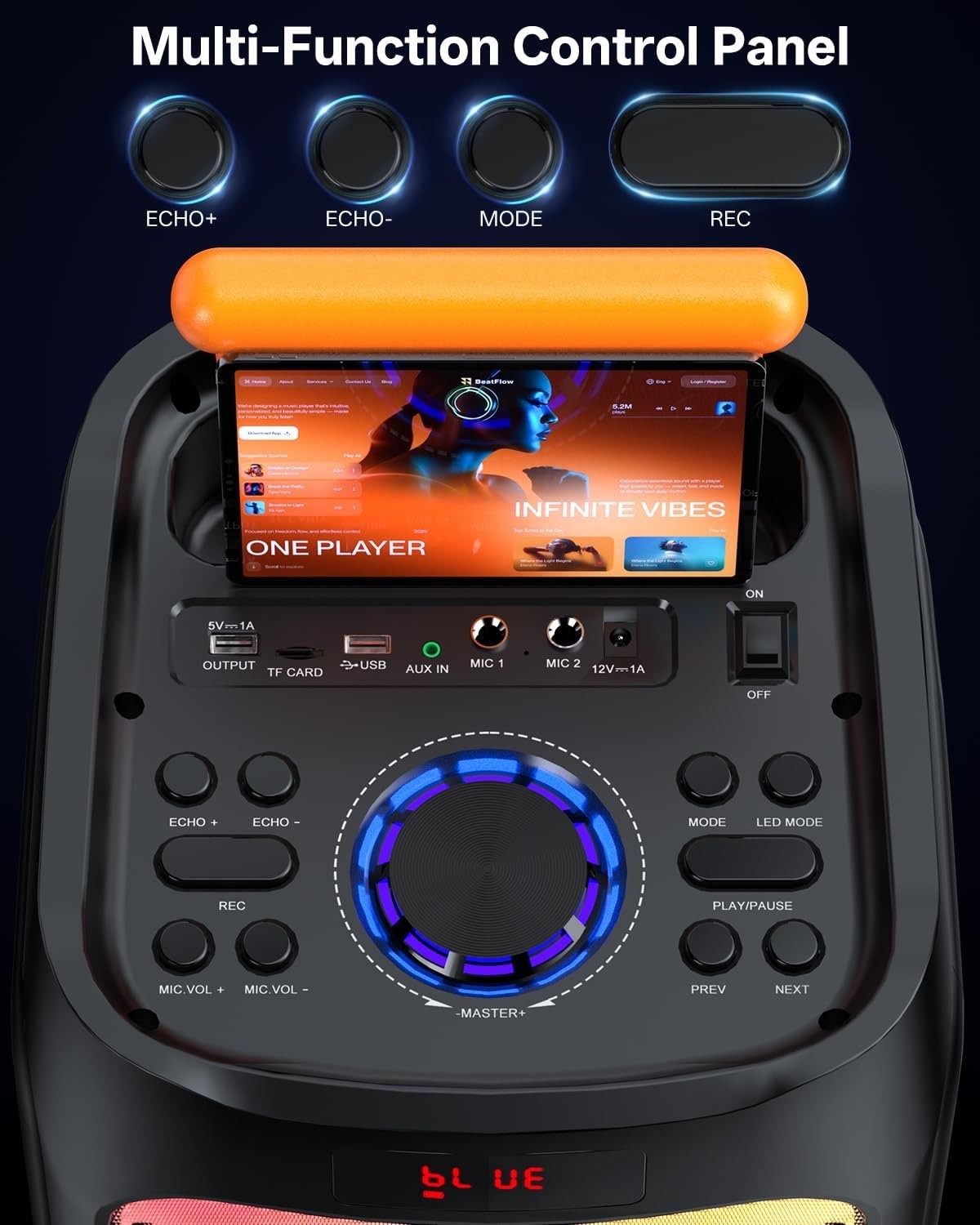 Karaoke Speaker Machine 500W Dual 8 Subwoofers 2 Wireless Mics Bluetooth Trolley