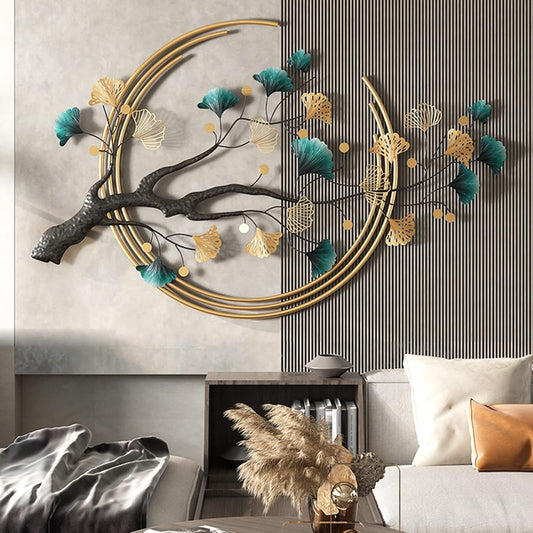 Large Metal Ginkgo Leaf Wall Art Sculpture Handmade Nature Decor 110x68cm