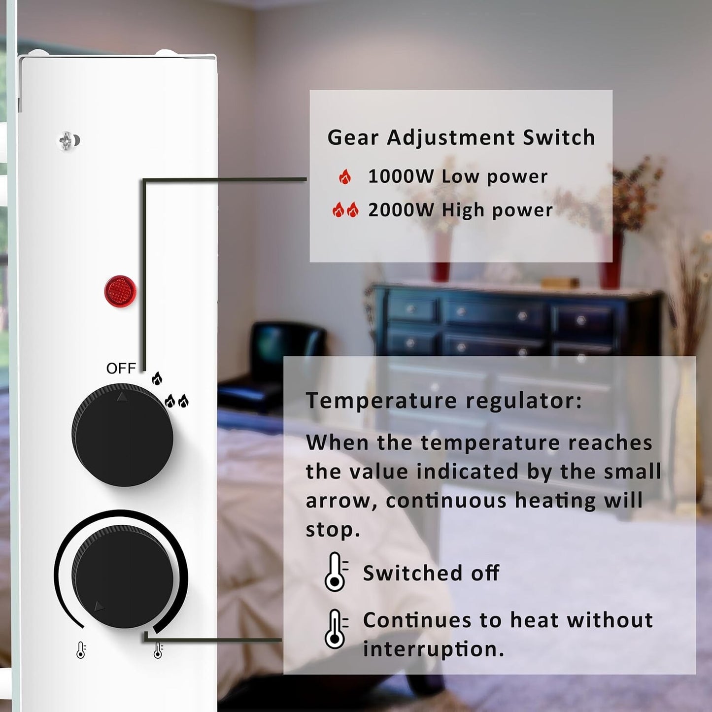 DONYER POWER 2000W Convector Heater Ultra-thin Wall-mounted or Freestanding