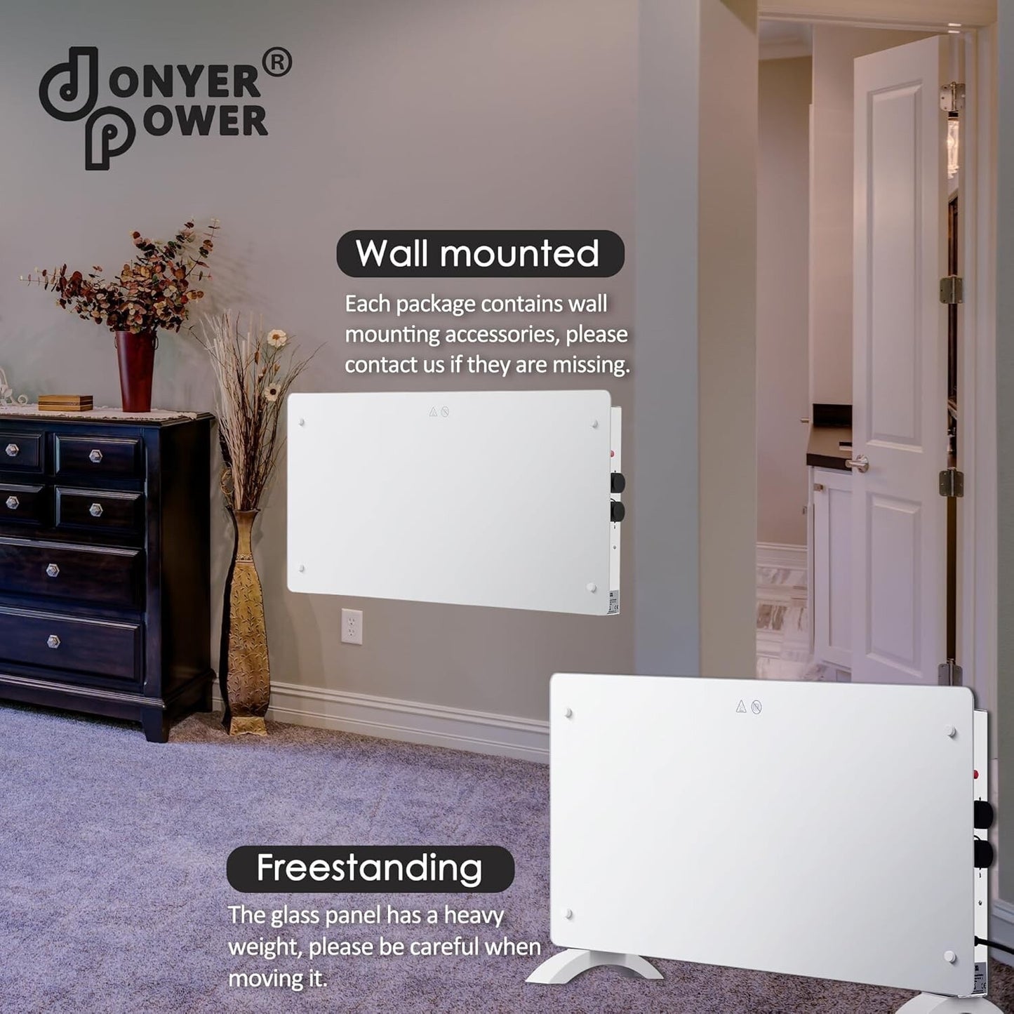 DONYER POWER 2000W Convector Heater Ultra-thin Wall-mounted or Freestanding