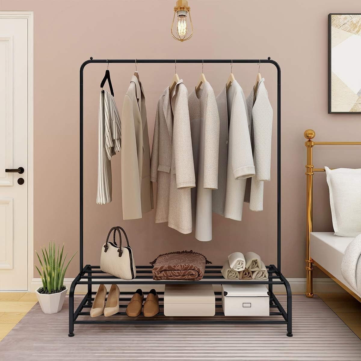 JURMERRY Metal Coat Rail Pipe Hanging Clothes Rail Heavy Duty Storage Shelf