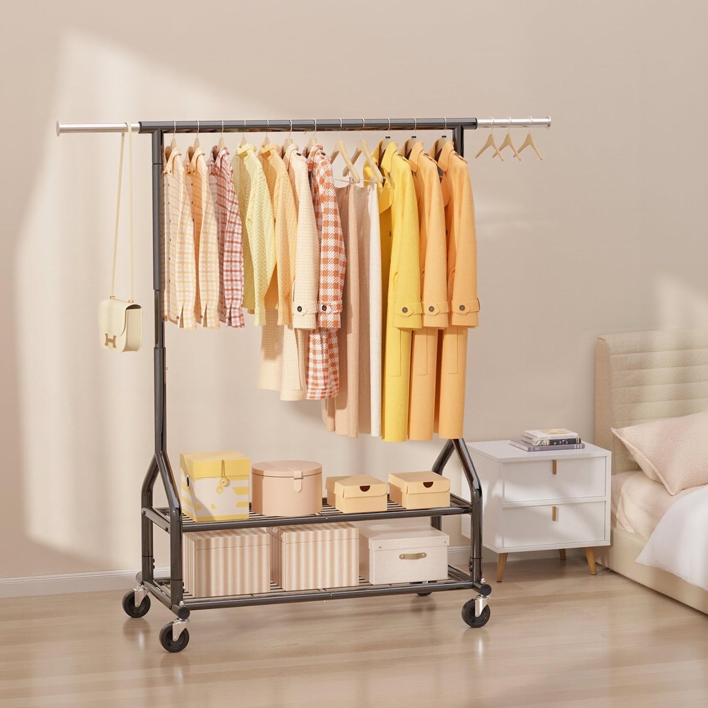 Heavy Duty Clothes Rail Garment Rack Adjustable 2 Shelves Wheels 252kg Black
