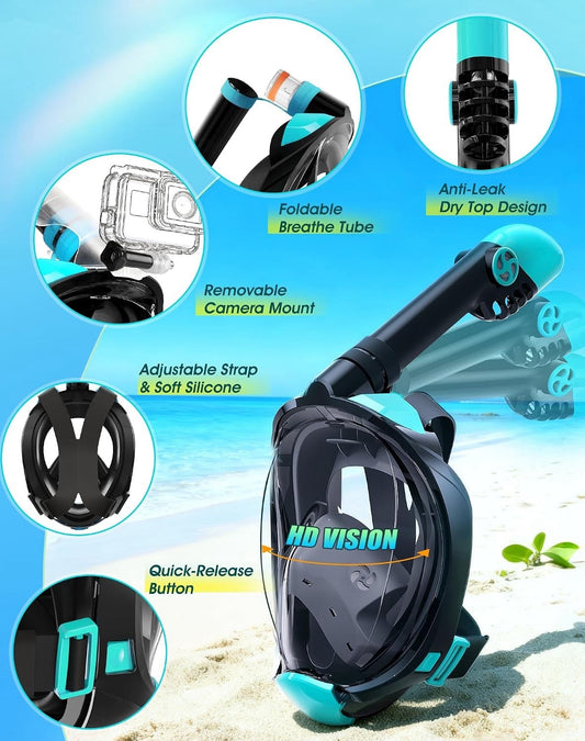 Snorkel Mask Full Face Flippers Set Adults Panoramic Anti Fog Dry Small Medium
