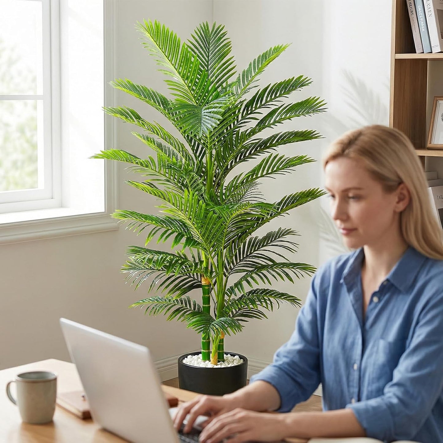 210cm Artificial Golden Cane Palm Tree Faux Indoor Plant 3 Trunks w Planter Pot