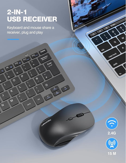 Mini Wireless Keyboard Mouse Set 2.4G USB Silent Combo Compact PC Laptop Grey