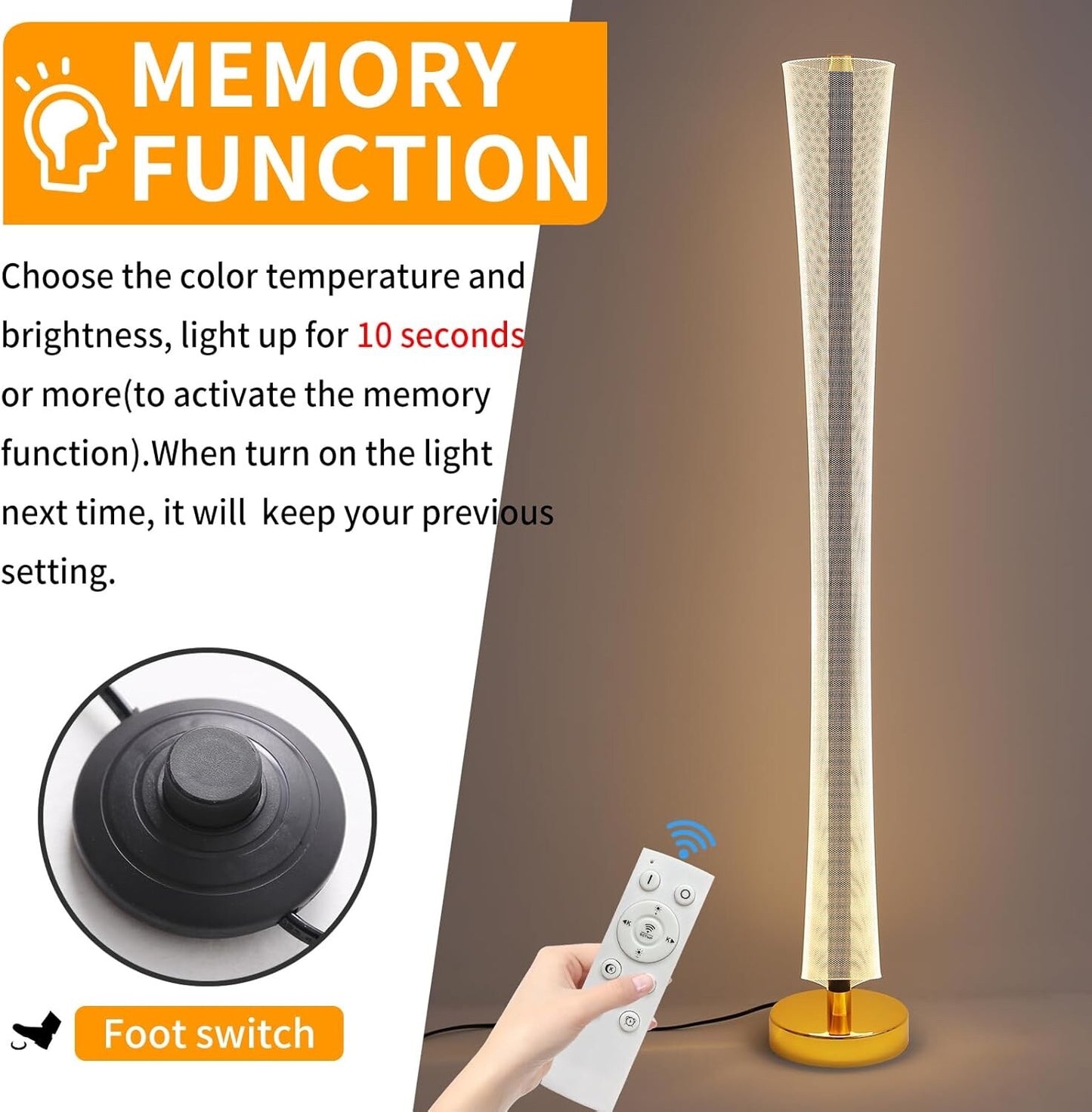 Mikeru Dimmable Corner Lamp 125cm - 3000K/4500K/6500K Standing Floor Lamp