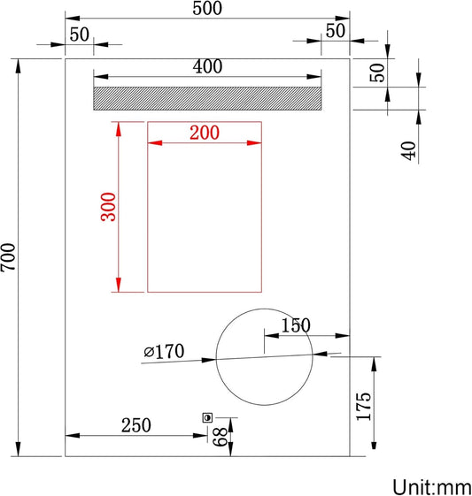 LED Bathroom Mirror 500x700mm Shaver Socket Demister Touch Control