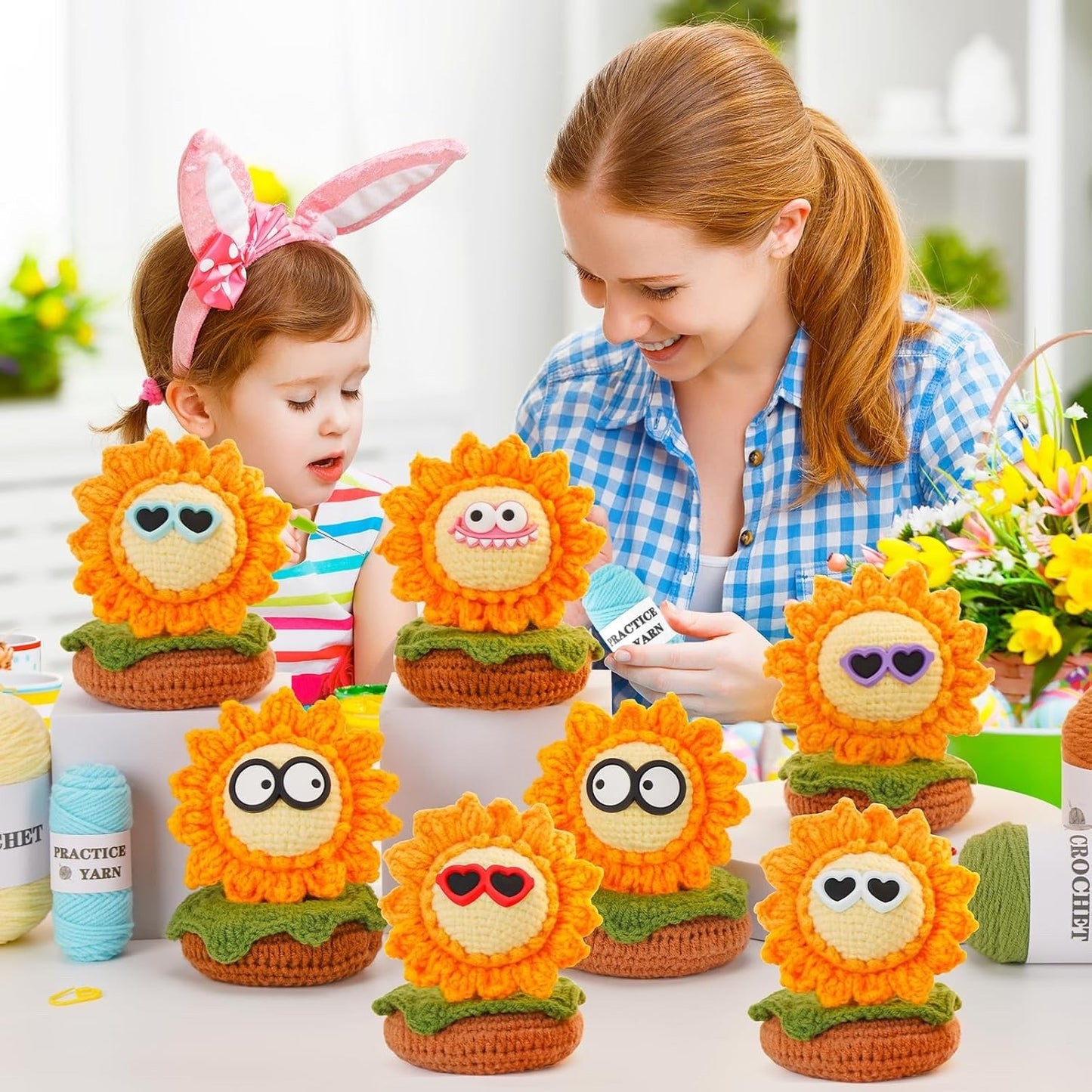Crochet Kit Beginner Sunflower DIY Yarn Set Hooks Video Tutorial Craft Kit
