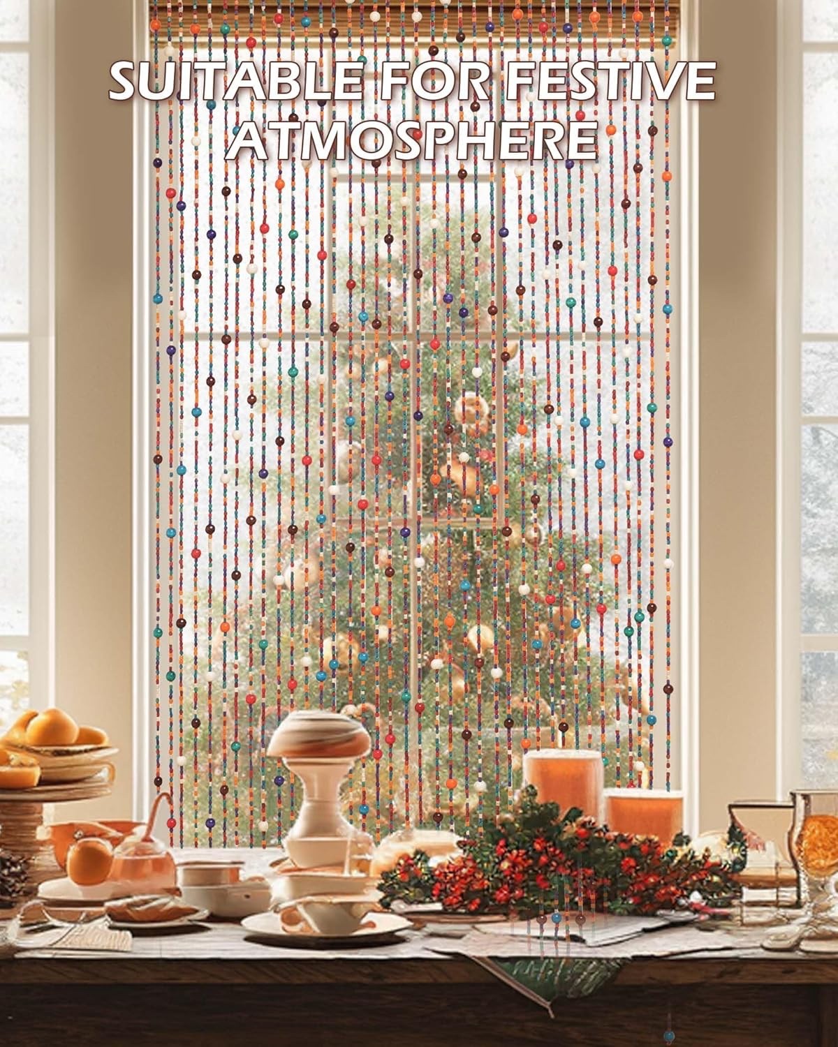 Beaded Door Curtain Bamboo 90x200cm 38 Strand Fly Screen Room Divider Colourful