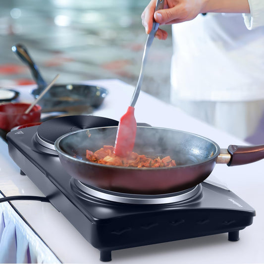 Electric Hot Plate Double Burner 2500W Portable Cast Iron Dual Temperature Black