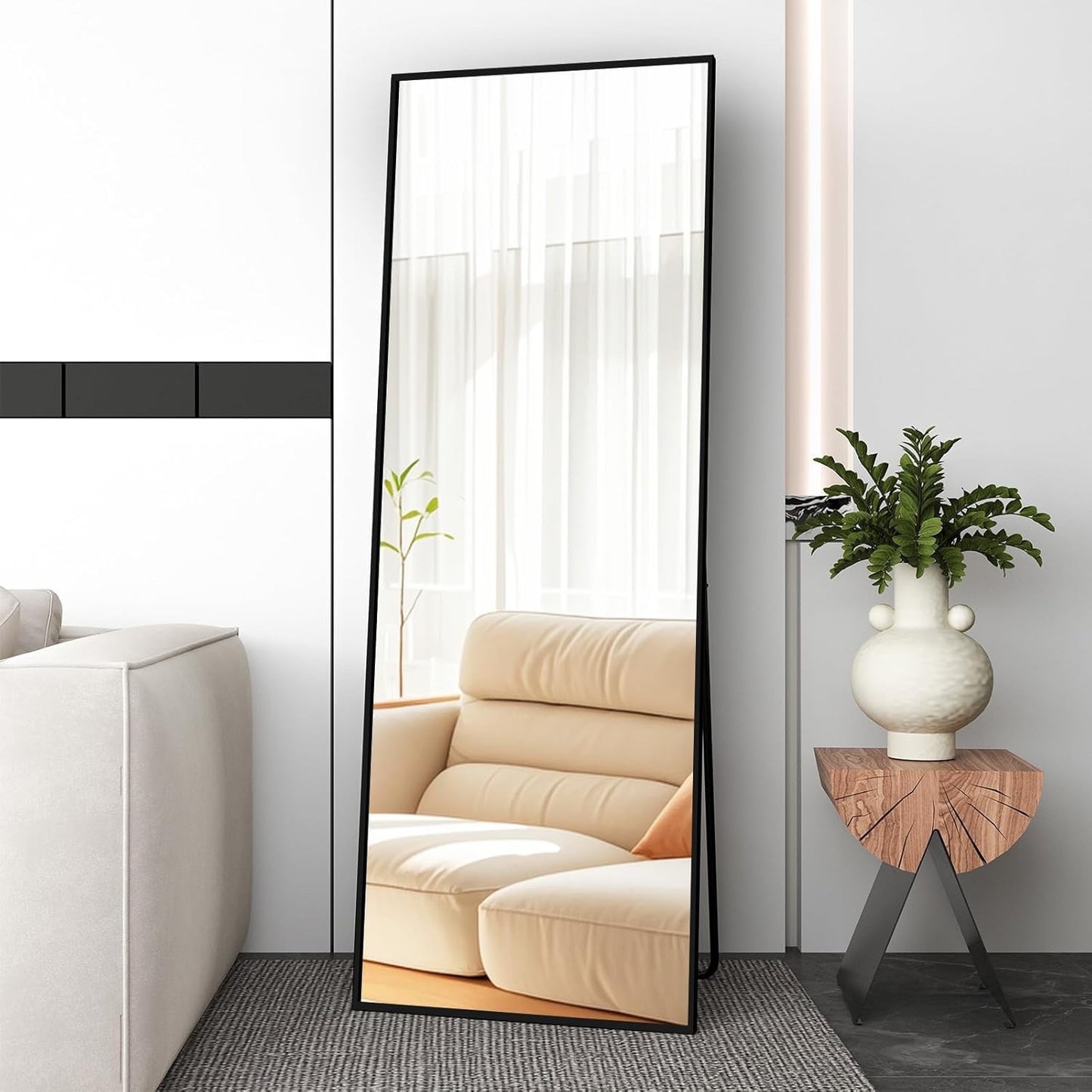 Full Length Floor Mirror 150x50cm Freestanding Leaning Hanging Black Frame Alloy