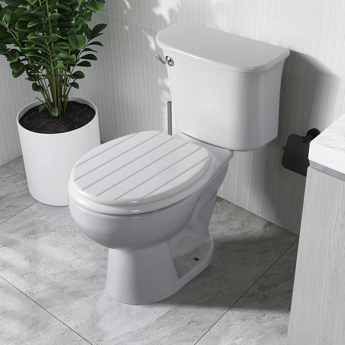 White Wooden Toilet Seat Antibacterial Adjustable Hinges Bathroom Easy Clean