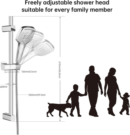 Shower Head High Pressure Stainless Steel Adjustable Bathroom Handheld Chrome