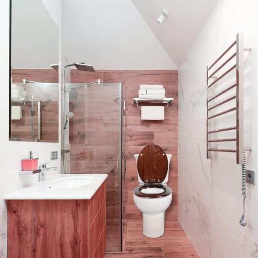 Toilet Seat Wooden Oval Bathroom Lid Dark Walnut MDF Adjustable Hinges 45x37cm