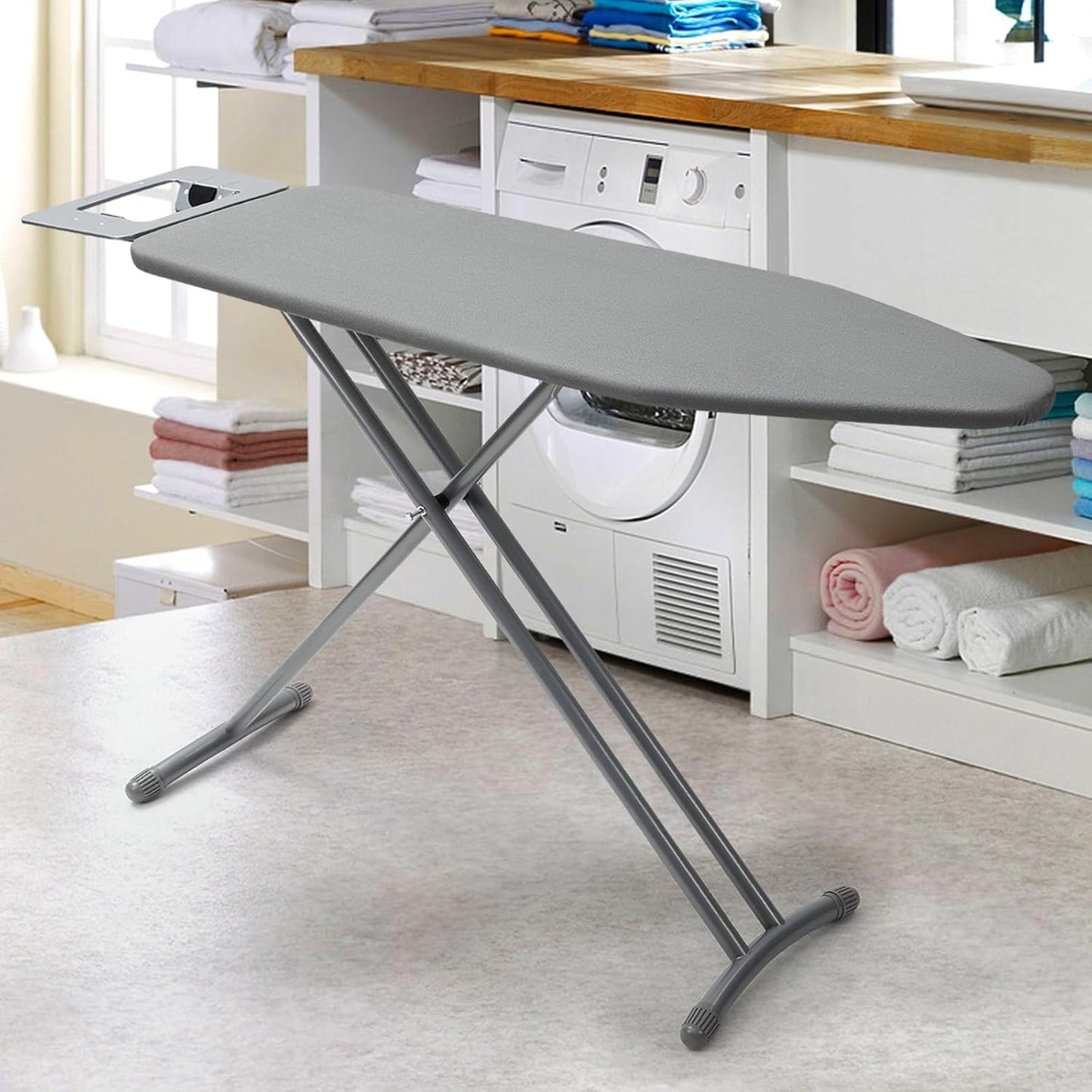 Ironing Board Foldable Full Size 131x33 Adjustable Height Non Slip Legs Grey