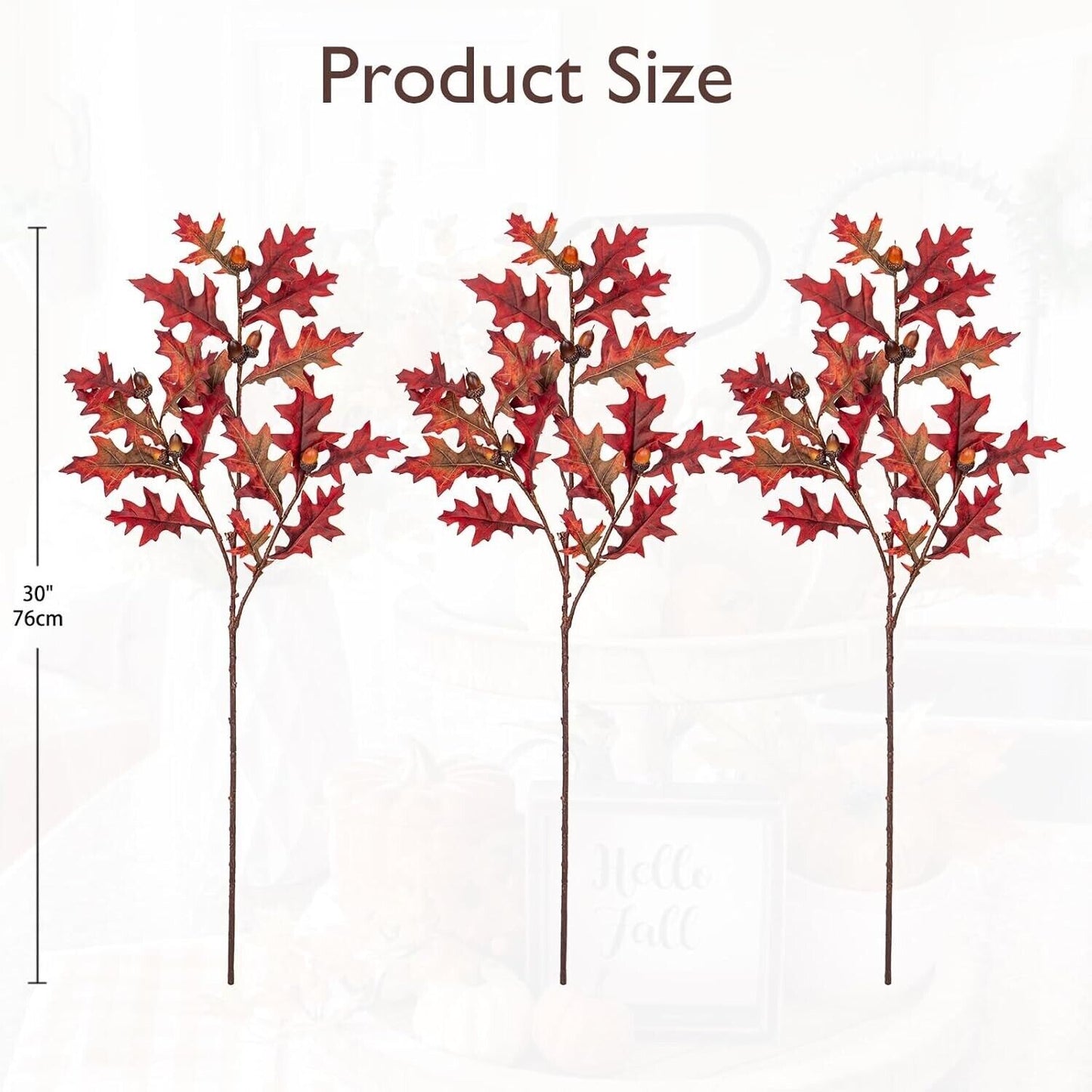 Briful 30" Artificial Oak Leaves Stem Autumn Leaves with Realistic Acorns, 3PCS